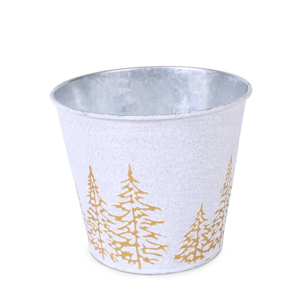 Portavaso in metallo silver e bianco Abeti Oro, Ø15H13 cm (kit da 10)