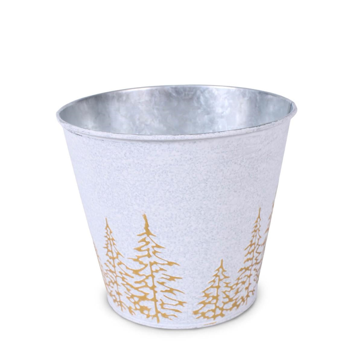 Portavaso in metallo argento e bianco con abeti oro, Ø17H15 cm (kit da 10)