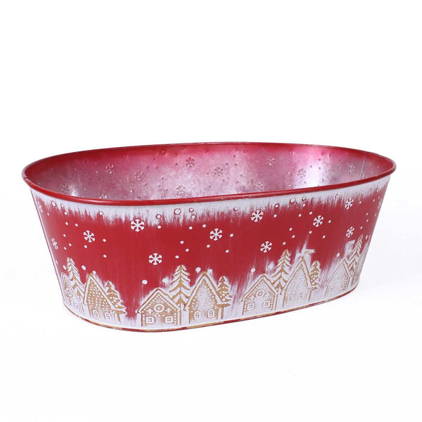Vaschetta in metallo ovale rosso - Paesaggio Natale