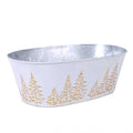 Vaschetta in metallo ovale silver e bianco -Abeti Oro