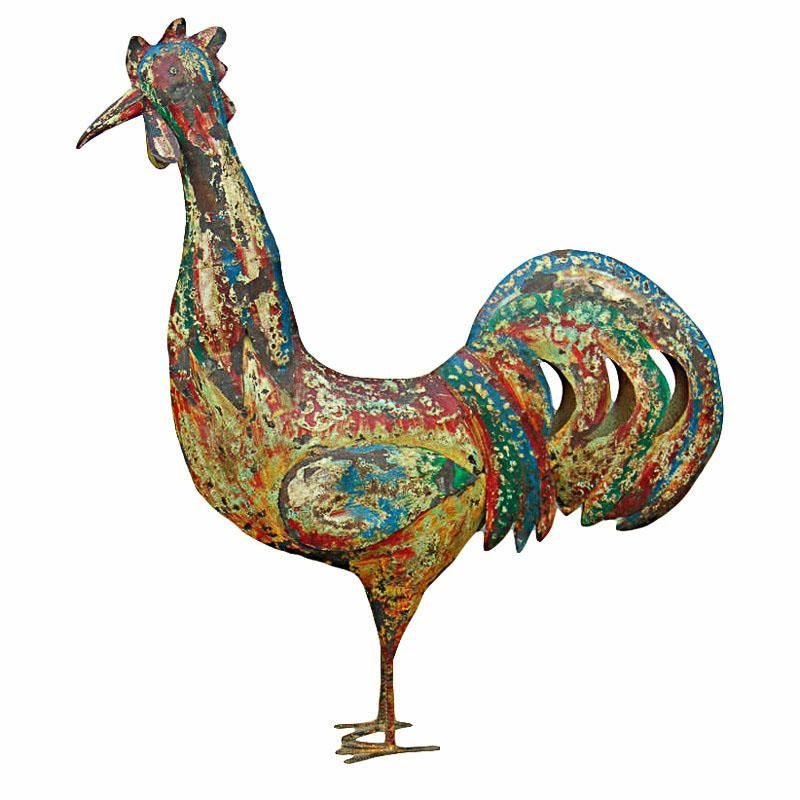 Gallo decorativo in ferro colorato, 36x20x150 cm