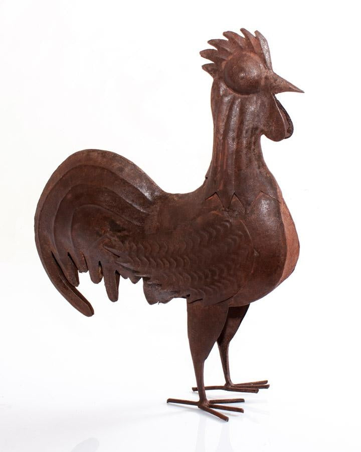 Gallo in ferro color bronzo, 43x13x38 cm