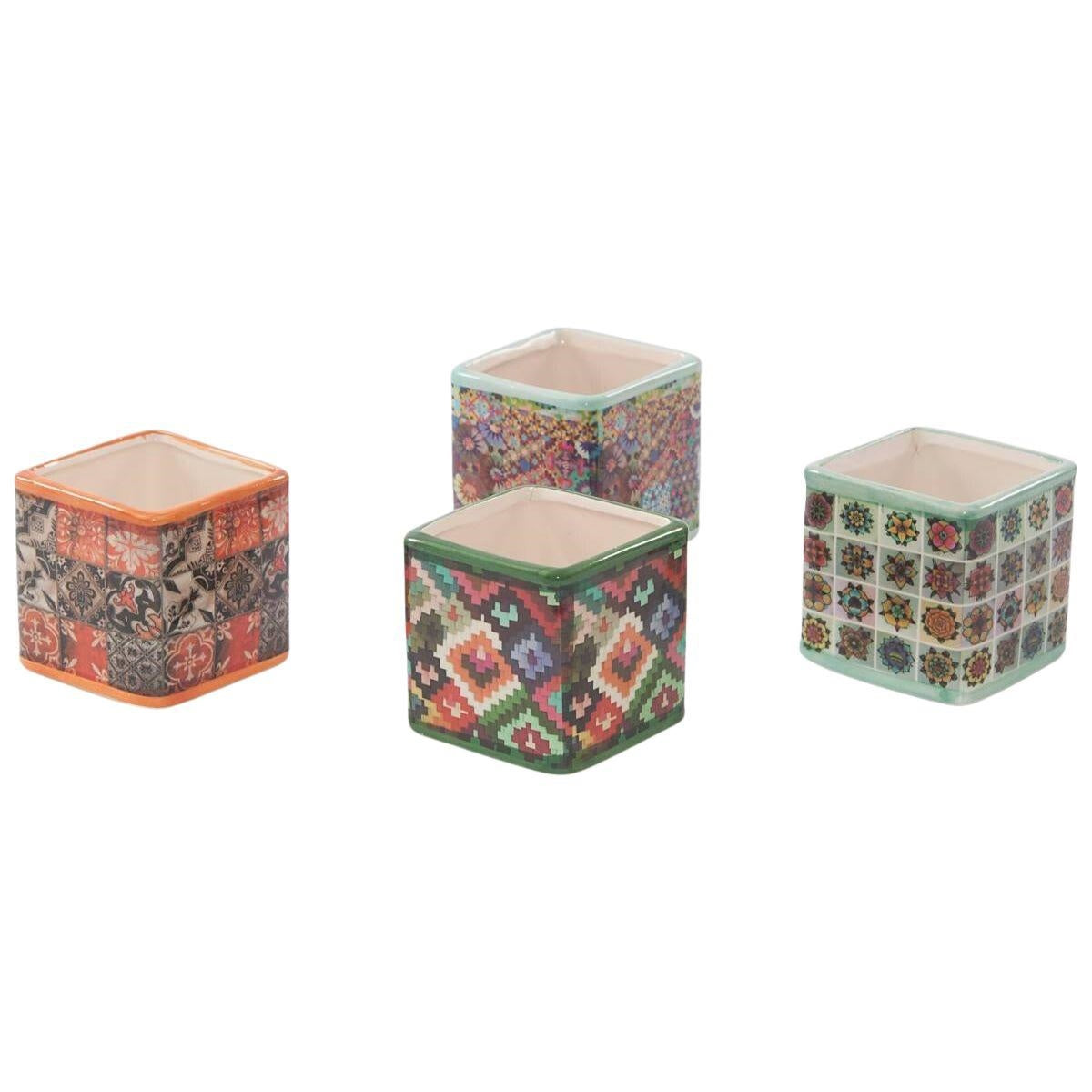 Vasetto quadrato in ceramica in colori assortiti, 7x7H7,5 cm (kit da 10)
