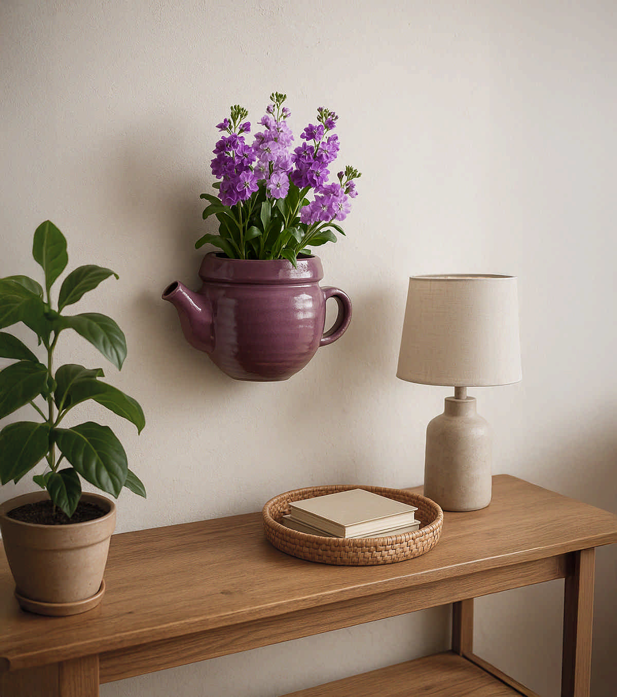 Portavaso da muro in ceramica viola, 25x17x10 cm (kit da 10)