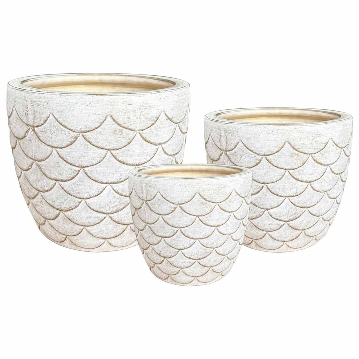 Portavasi in ceramica bianca a onde, set di 3, Ø29H23 cm