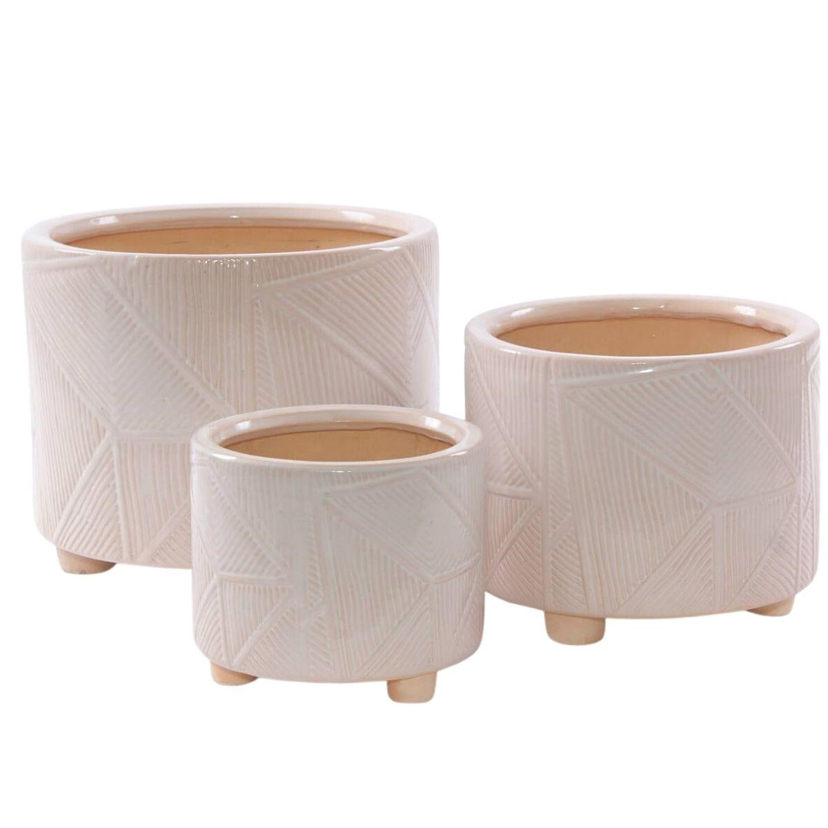 Portavasi in ceramica beige, set di 3, Ø30H26 cm