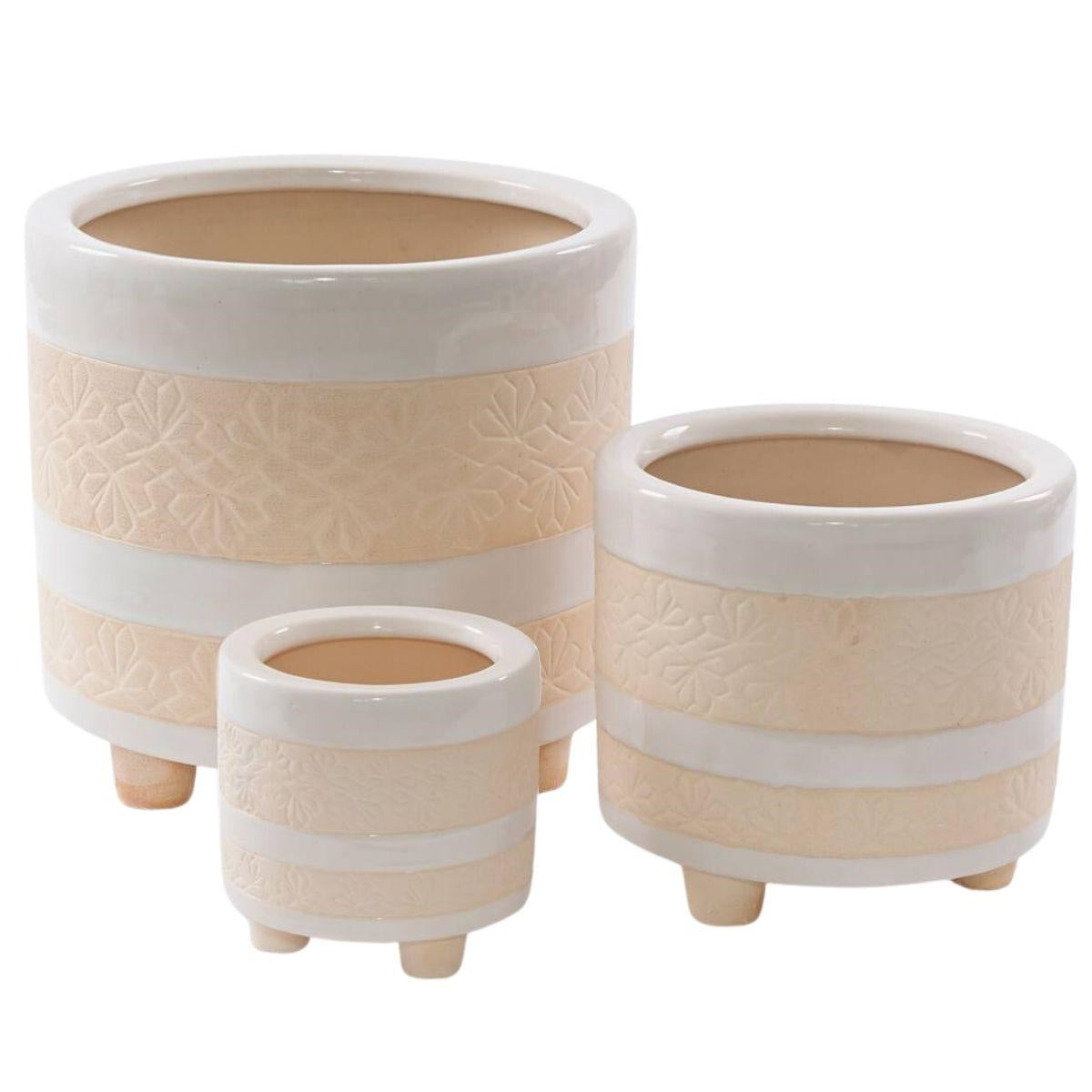 Portavasi in ceramica a strisce bianche e gialle, set di 3, Ø29H27 cm