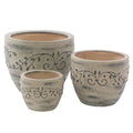Set di 3 portavasi verdi in ceramica anticata, Ø29H23 cm