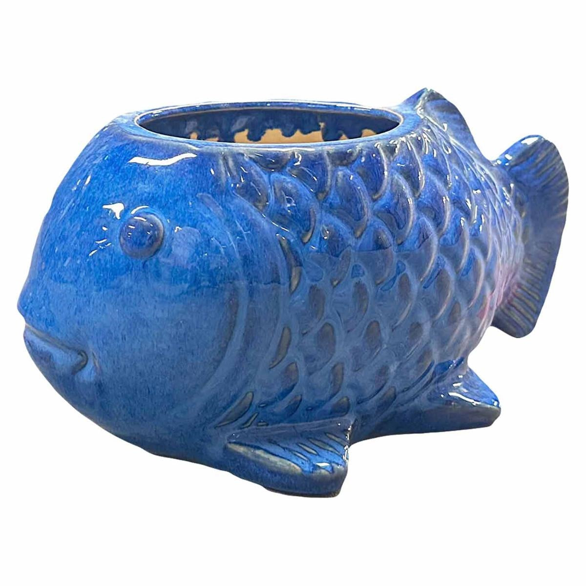 Pesce contenitore in ceramica blu, 30x17x17 cm