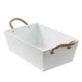 Vaschetta in latta bianco neve con manici in corda, 35x23H12 cm (kit da 3)