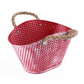 Vaschetta ovale in latta rosso scuro con manici in corda, 24x17H15 cm (kit da 10)