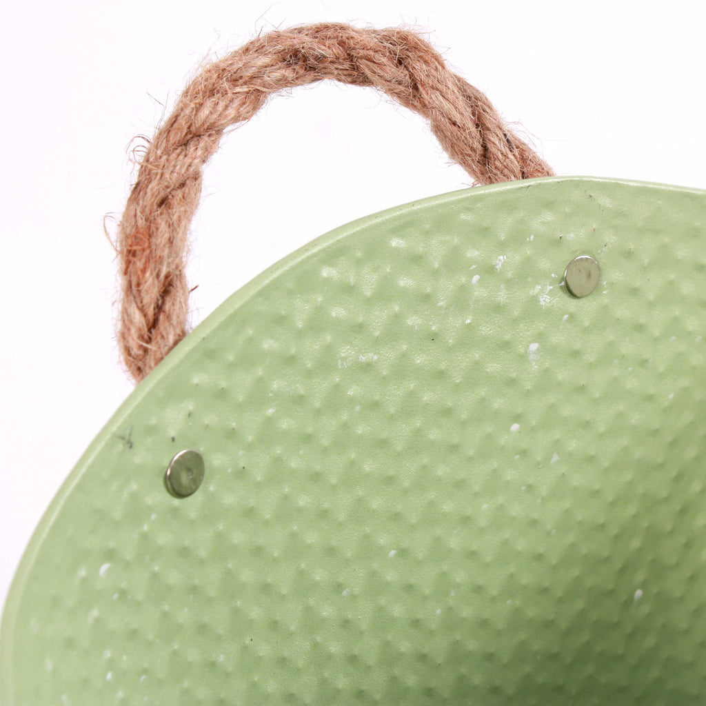 Vaschetta ovale in latta verde chiaro con manici in corda, 24x17x15 cm (kit da 10)