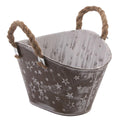 Ciotola in latta tortora con manici in corda, 24x17H15 cm (kit da 5)