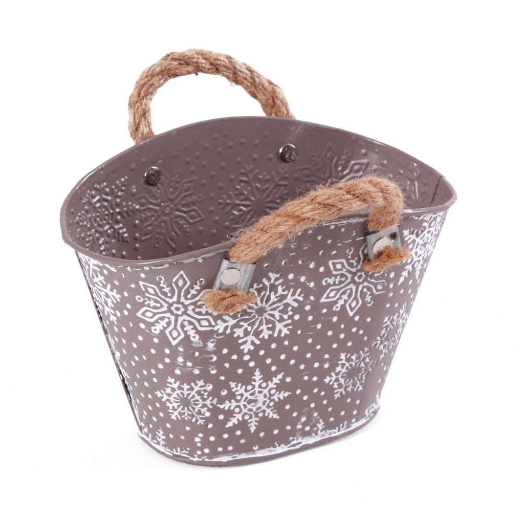 Vaschetta ovale in latta tortora con decori natalizi, 20x13H14 cm (kit da 10)