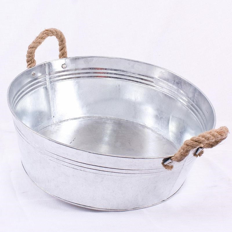 Ciotola in latta con manici in corda, Ø44H16 cm (kit da 3)
