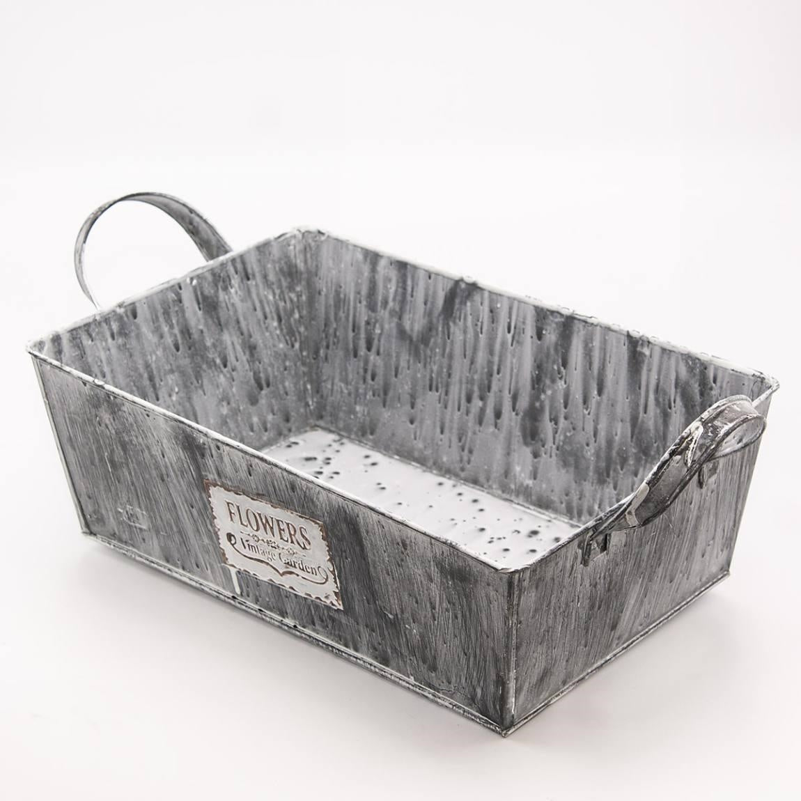 Vaschetta in latta grigio e oro con due manici, 35x23H12 cm (kit da 3)