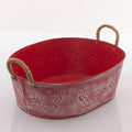 Vaschetta in latta rossa con decoro agrifoglio, 46x33x15 cm (kit da 3)