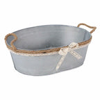 Vaschetta in latta sbiancata con manici in corda, 46x33x15 cm (kit da 3)