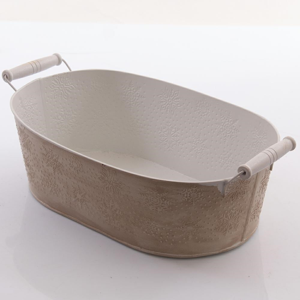 Ciotola in latta crema con fiocchi, 39x24x12 cm (kit da 3)