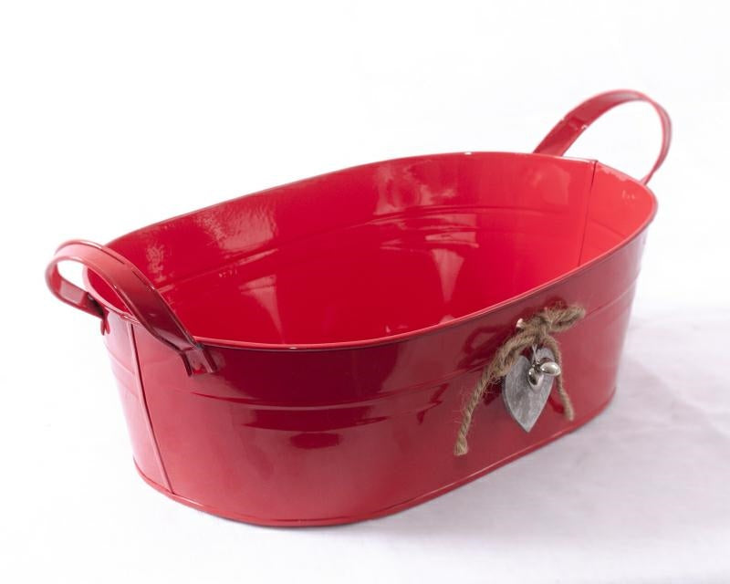 Ciotola in latta rossa a forma di cuore, 39x24H12 cm (kit da 3)