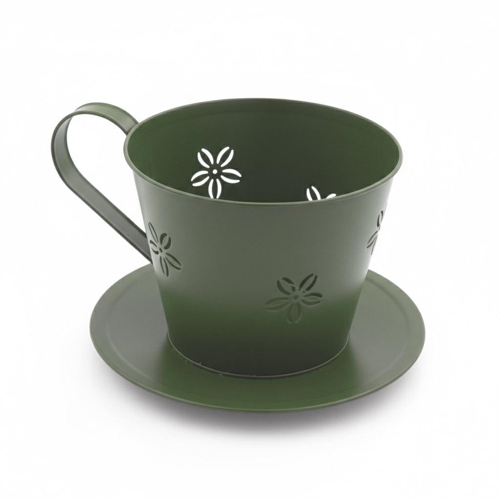 Portavaso in latta verde a tazza, 16H12 cm (kit da 5)