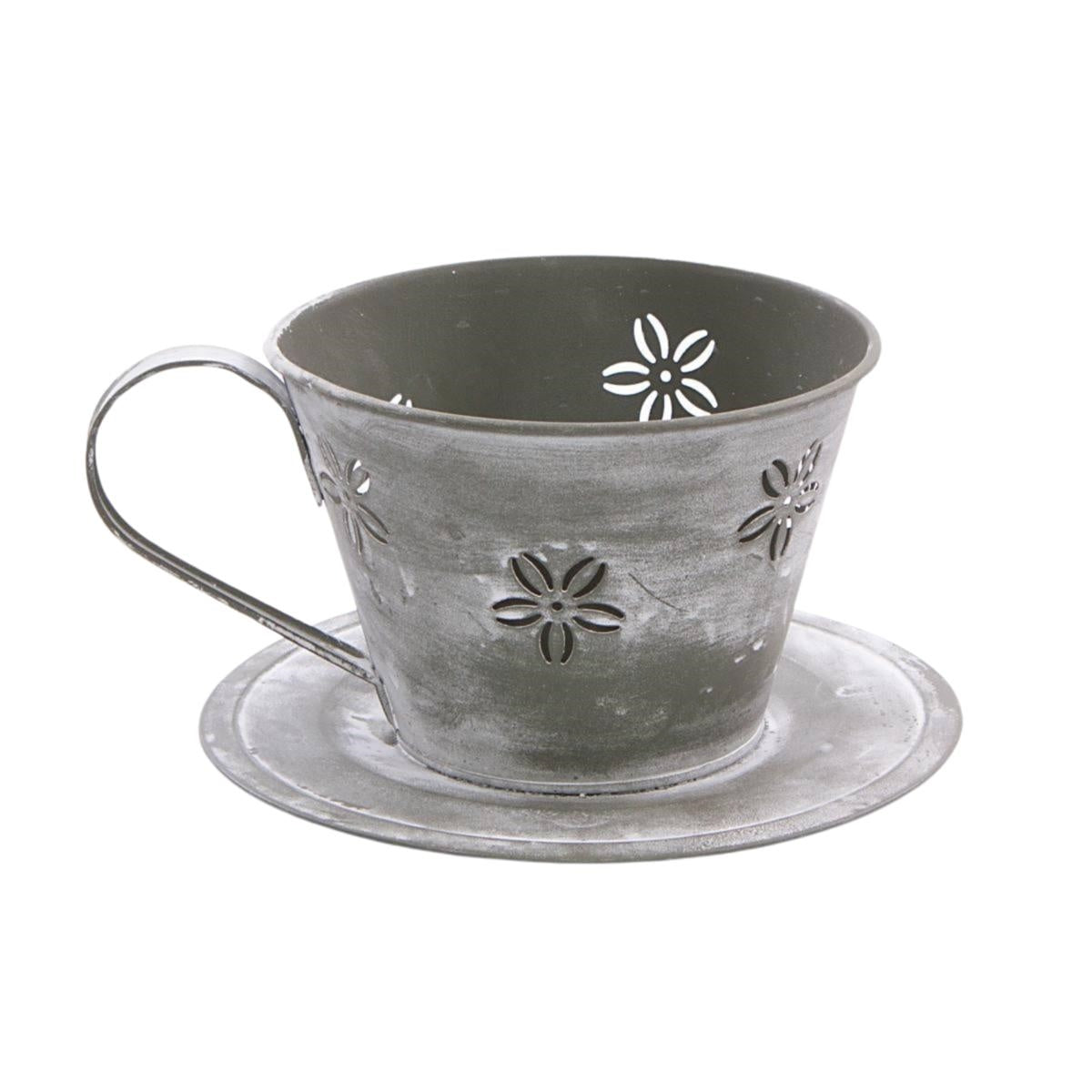 Portavaso grigio a forma di tazza in latta, Ø16H12 cm (kit da 5)