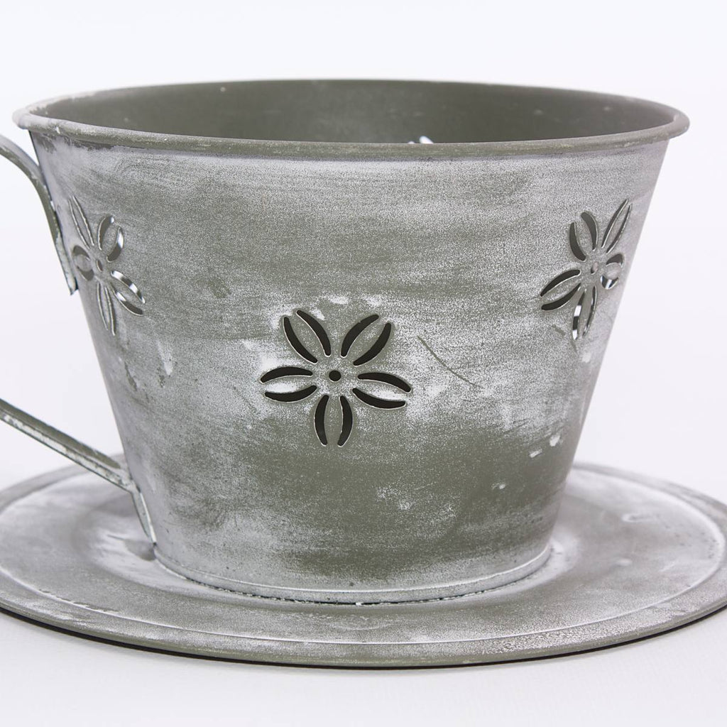 Portavaso grigio a forma di tazza in latta, Ø16H12 cm (kit da 5)
