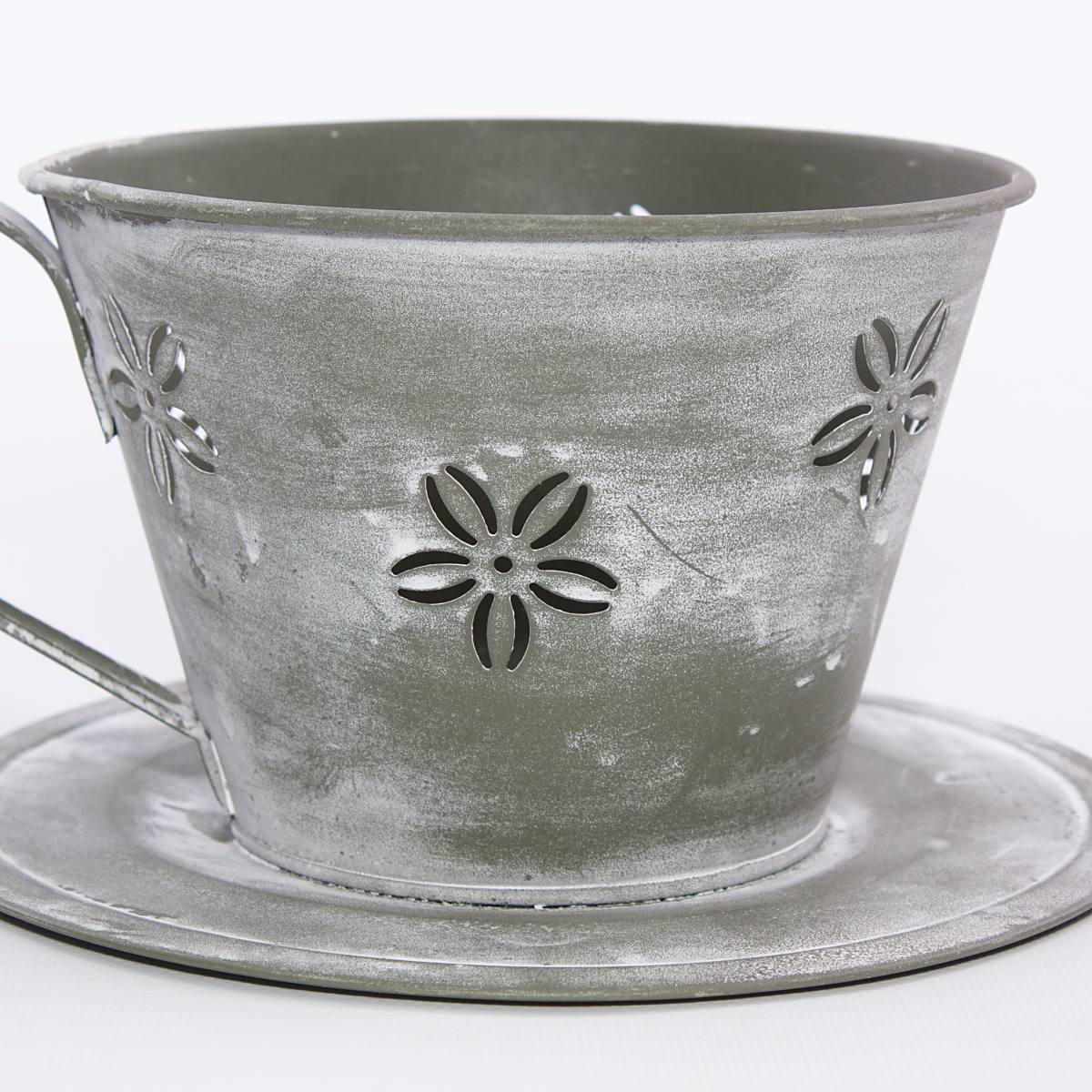 Portavaso grigio a forma di tazza in latta, Ø16H12 cm (kit da 5)