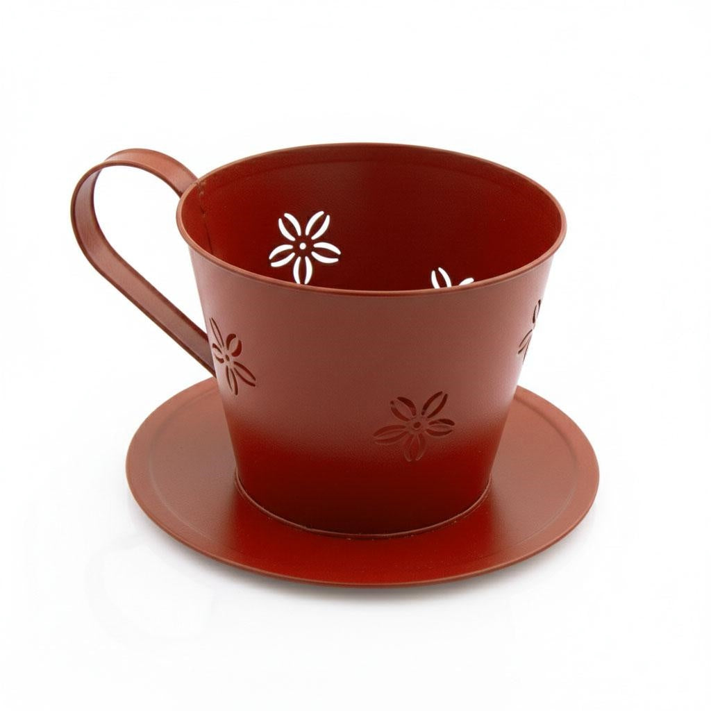 Portavaso a tazza in latta rosso e rame metallizzato, 16H12 cm (kit da 5)