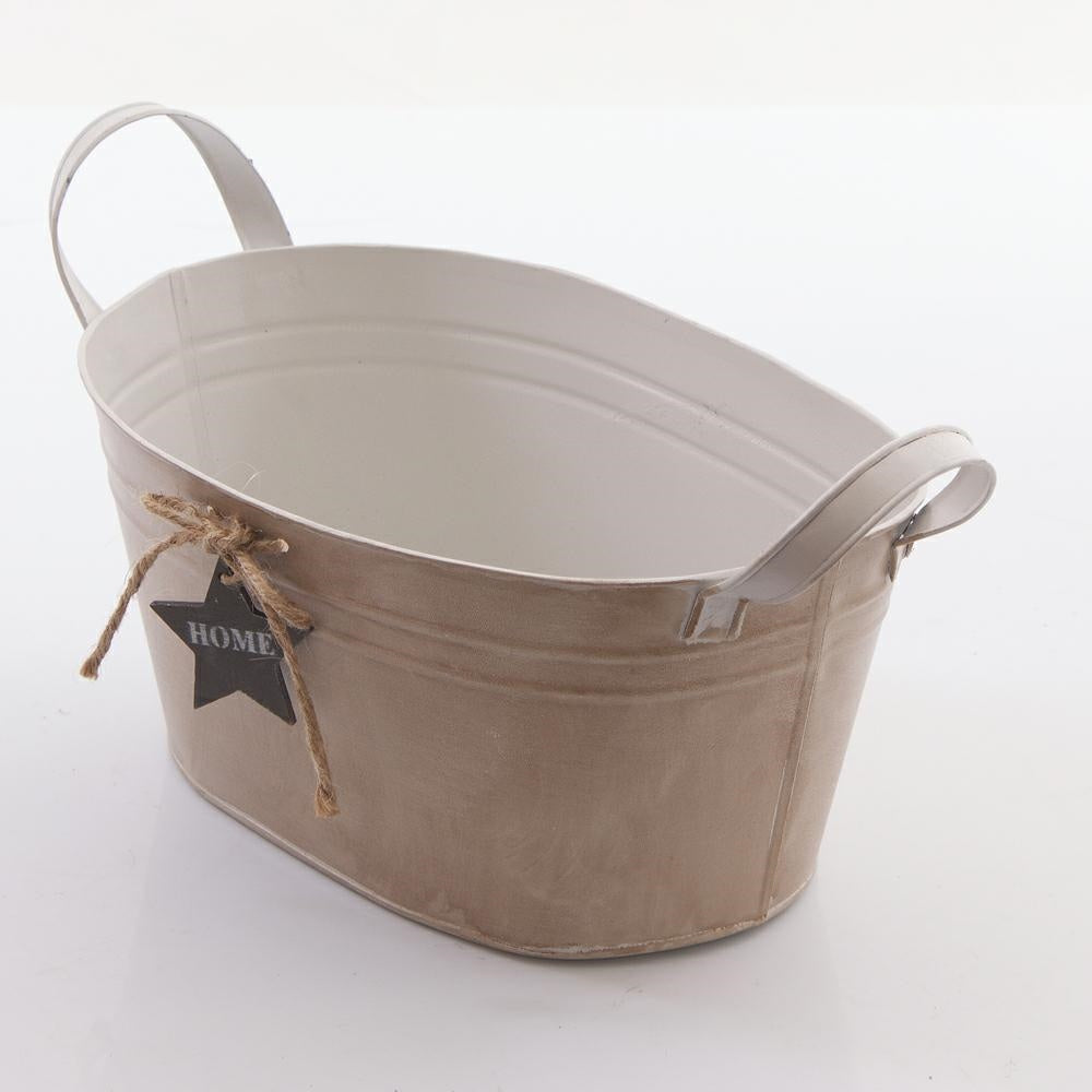 Vaschetta in latta crema con 2 manici, 31x20H15 cm (kit da 3)