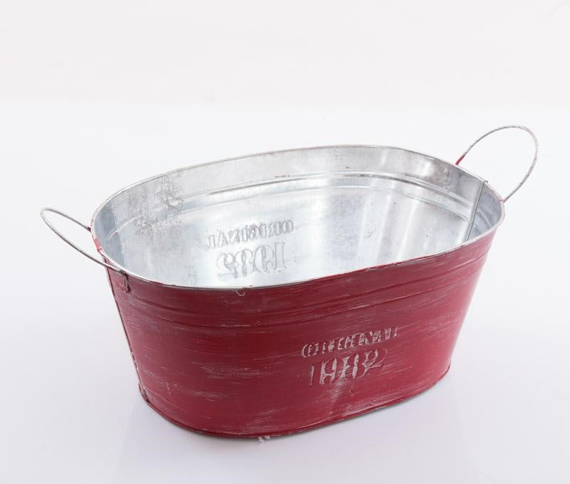 Vaschetta in latta rossa con 2 manici, 31x20H15 cm (kit da 5)