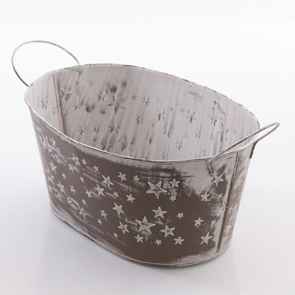 Vaschetta in latta tortora con manici, 31x20H15 cm (kit da 3)