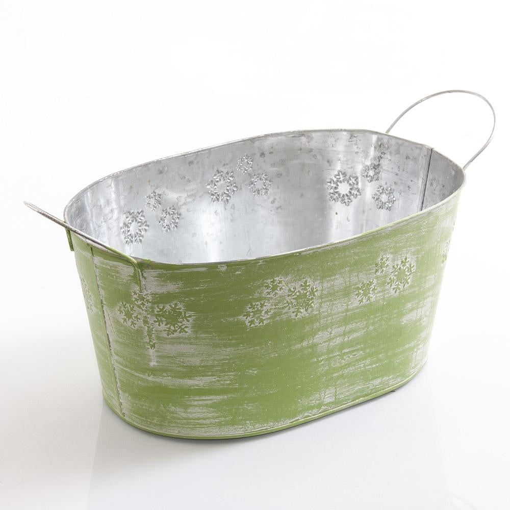 Vaschetta in latta verde con due manici, 35x24H17 cm (kit da 5)