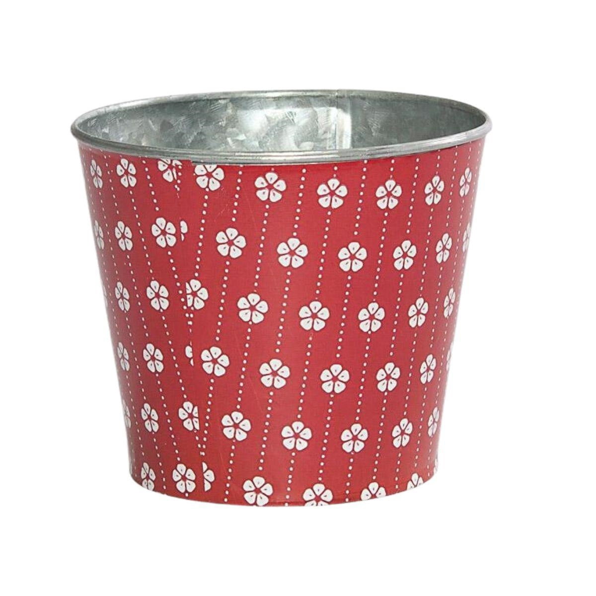 Portavaso in latta rosso con stampa a fiori, Ø12,5H10,5 cm (kit da 10)