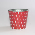 Portavaso in latta rosso con stampa a fiori, Ø12,5H10,5 cm (kit da 10)