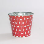 Portavaso in latta rosso con stampa a fiori, Ø13,5H11,5 cm (kit da 10)