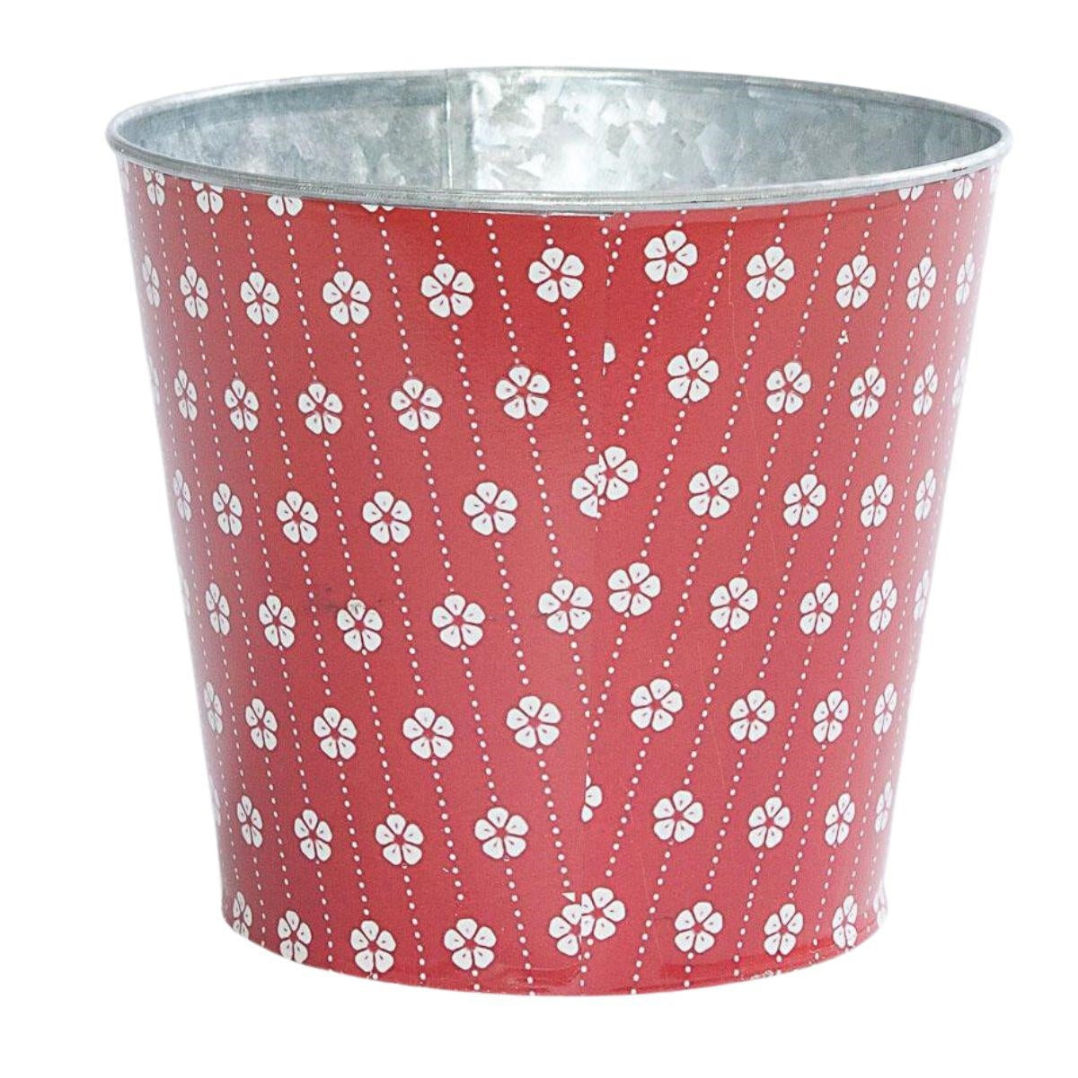 Portavaso in latta rossa con stampa a fiori, Ø15,5H13,5 cm (kit da 10)
