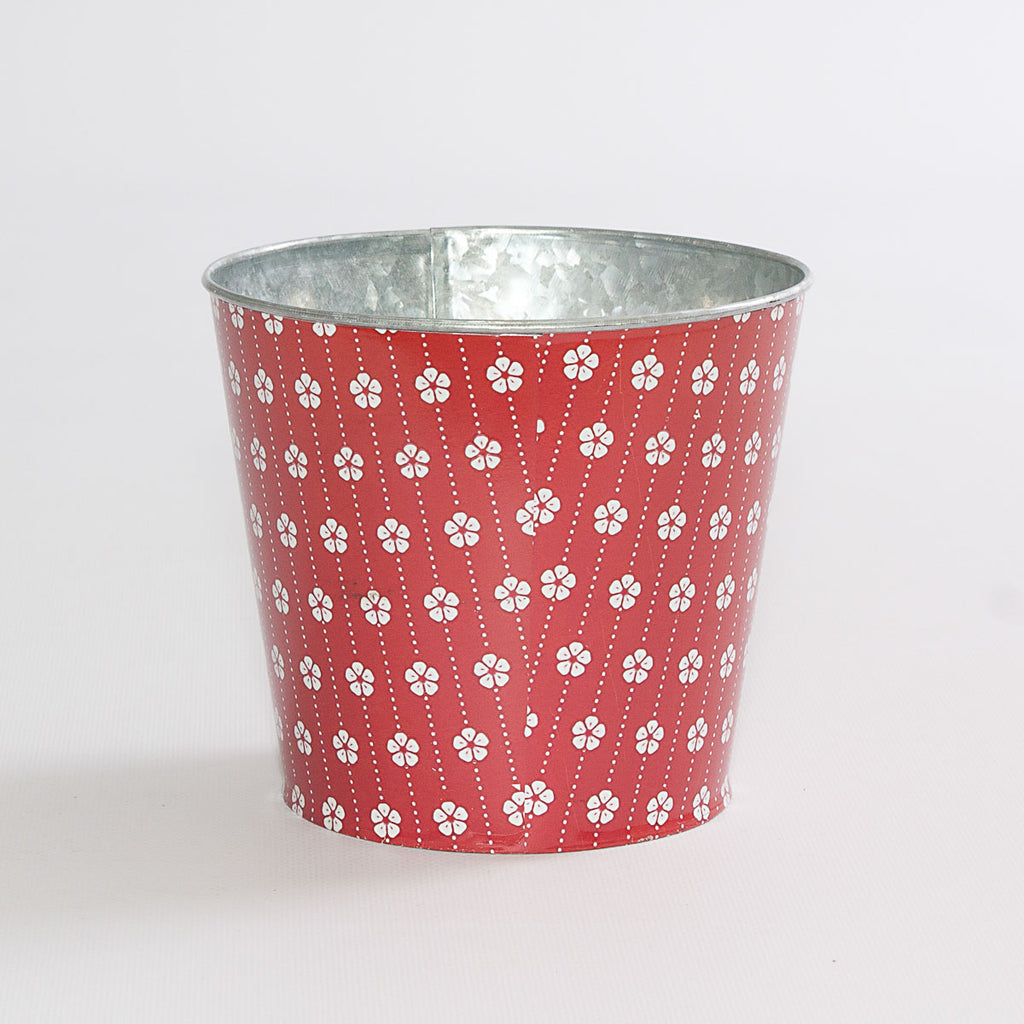 Portavaso in latta rossa con stampa a fiori, Ø15,5H13,5 cm (kit da 10)