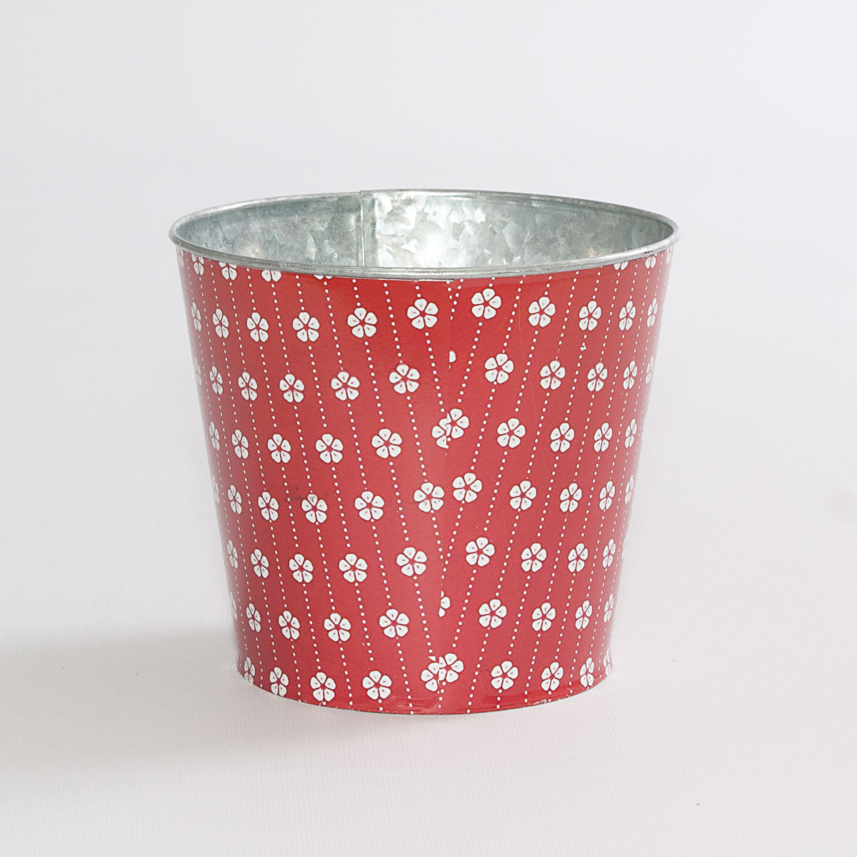Portavaso in latta rossa con stampa a fiori, Ø15,5H13,5 cm (kit da 10)