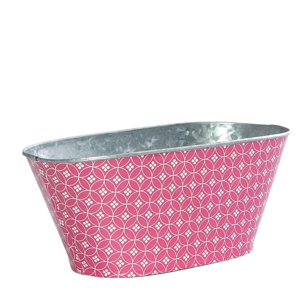 Portavaso ovale rosa in latta, 25x12,5x10,5 cm