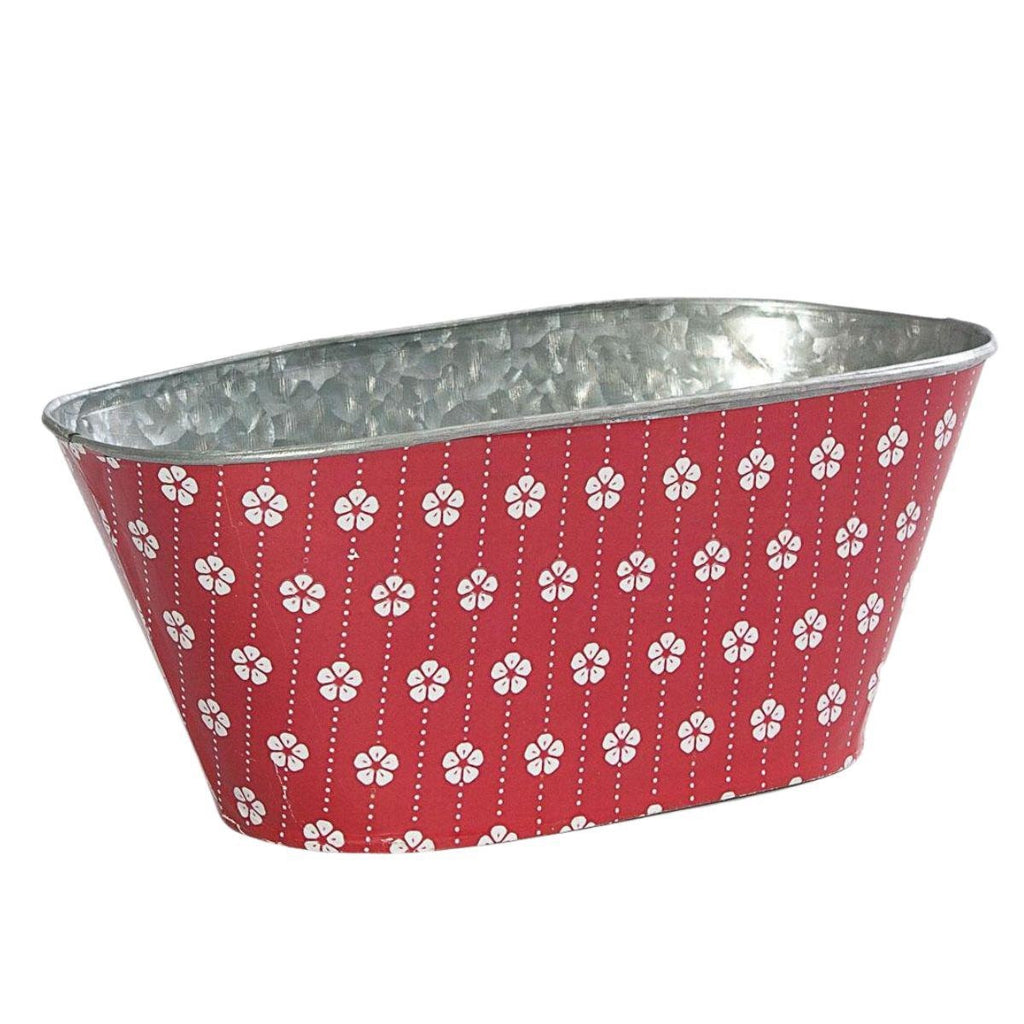 Vaschetta portavaso ovale in latta rossa, 25x12,5x10,5 cm (kit da 5)