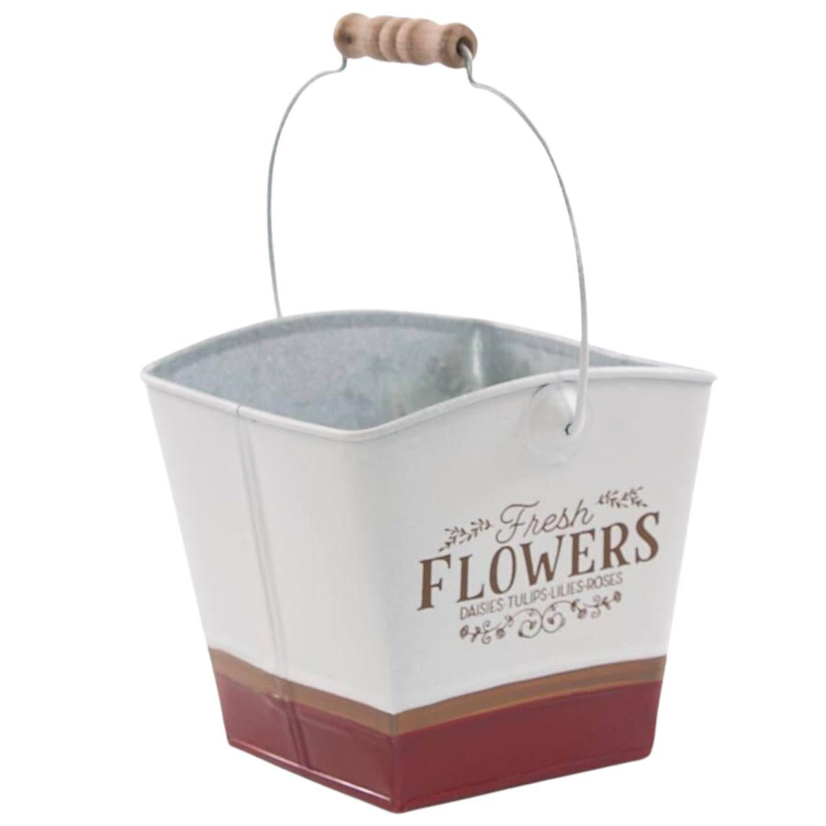Vaschetta quadrata in latta "Flowers", 15X15H26 cm