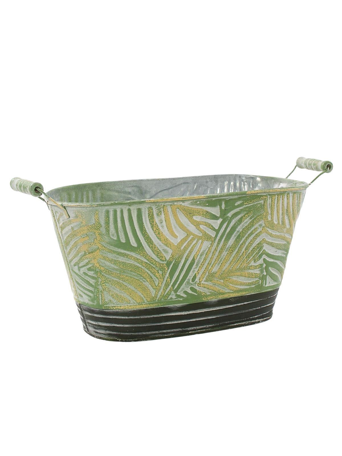 Vaschetta ovale in latta foglie, 33X16H16,5 cm (kit da 3)
