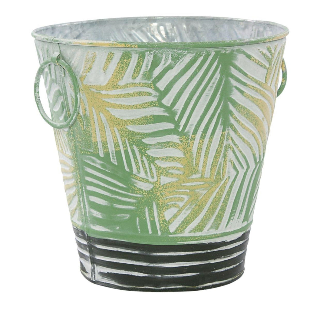 Portavaso rotondo in latta con decoro a foglie, Ø22,5H22 cm (kit da 5)