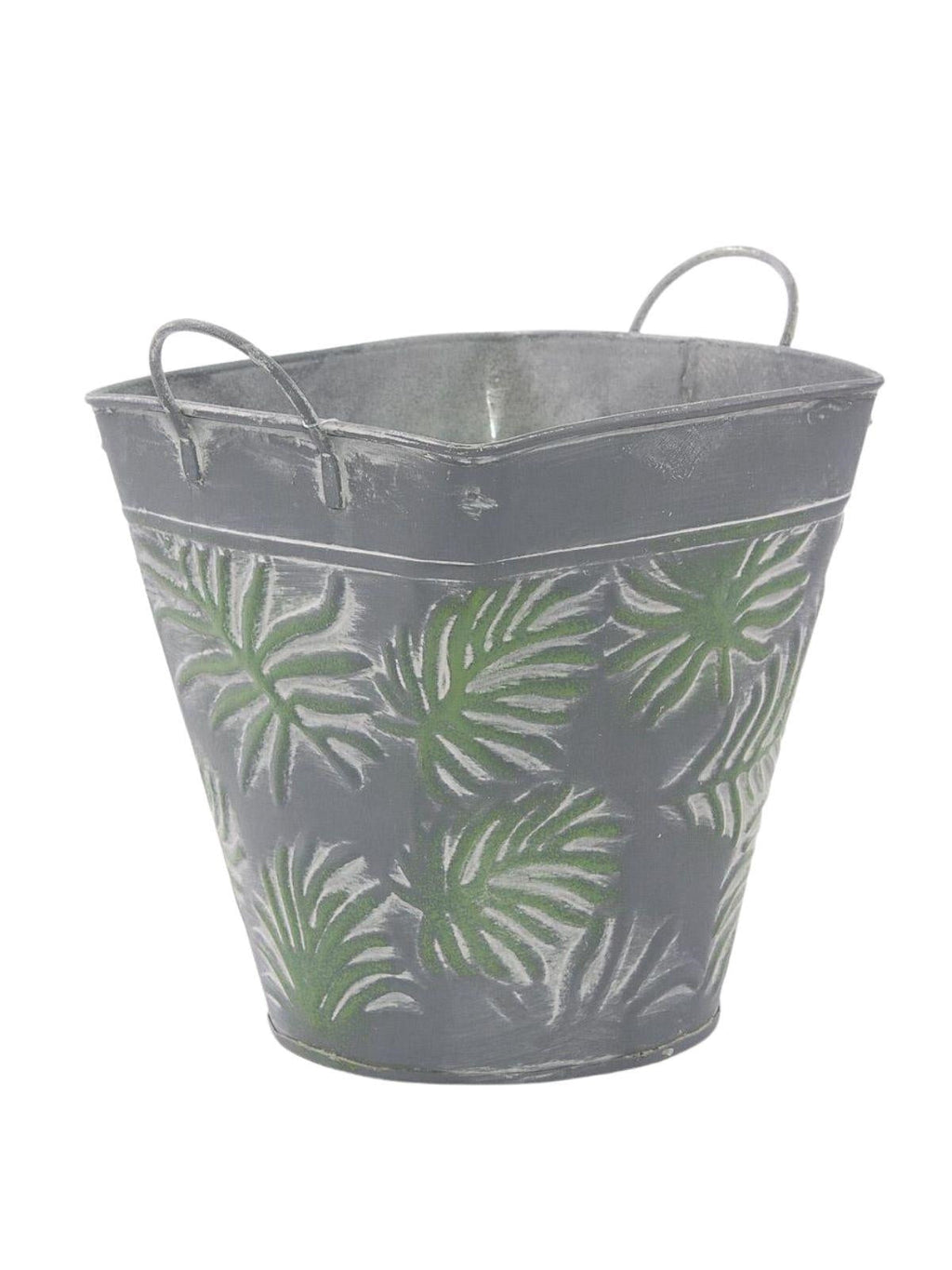 Vaschetta ovale in latta foglie, 15x15h16 cm (kit da 5)