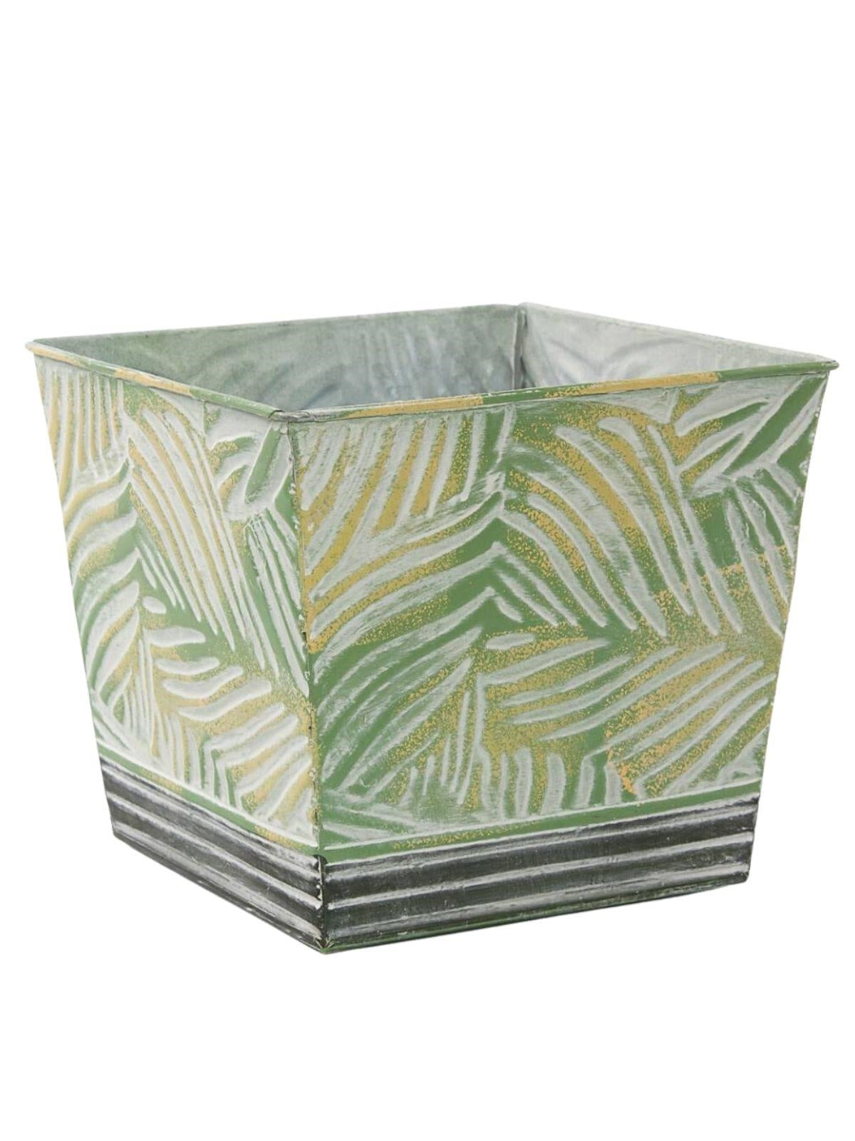 Vaschetta quadrata in latta foglie, 20,5x20,5H18 cm (kit da 5)