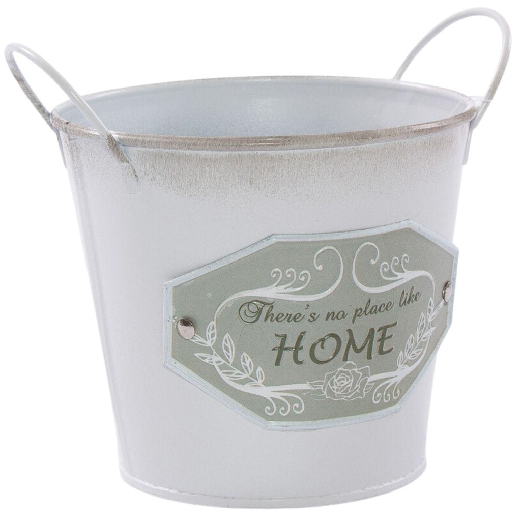 Portavaso in latta bianco e grigio con scritta Home, Ø12H10,5 cm (kit da 10)