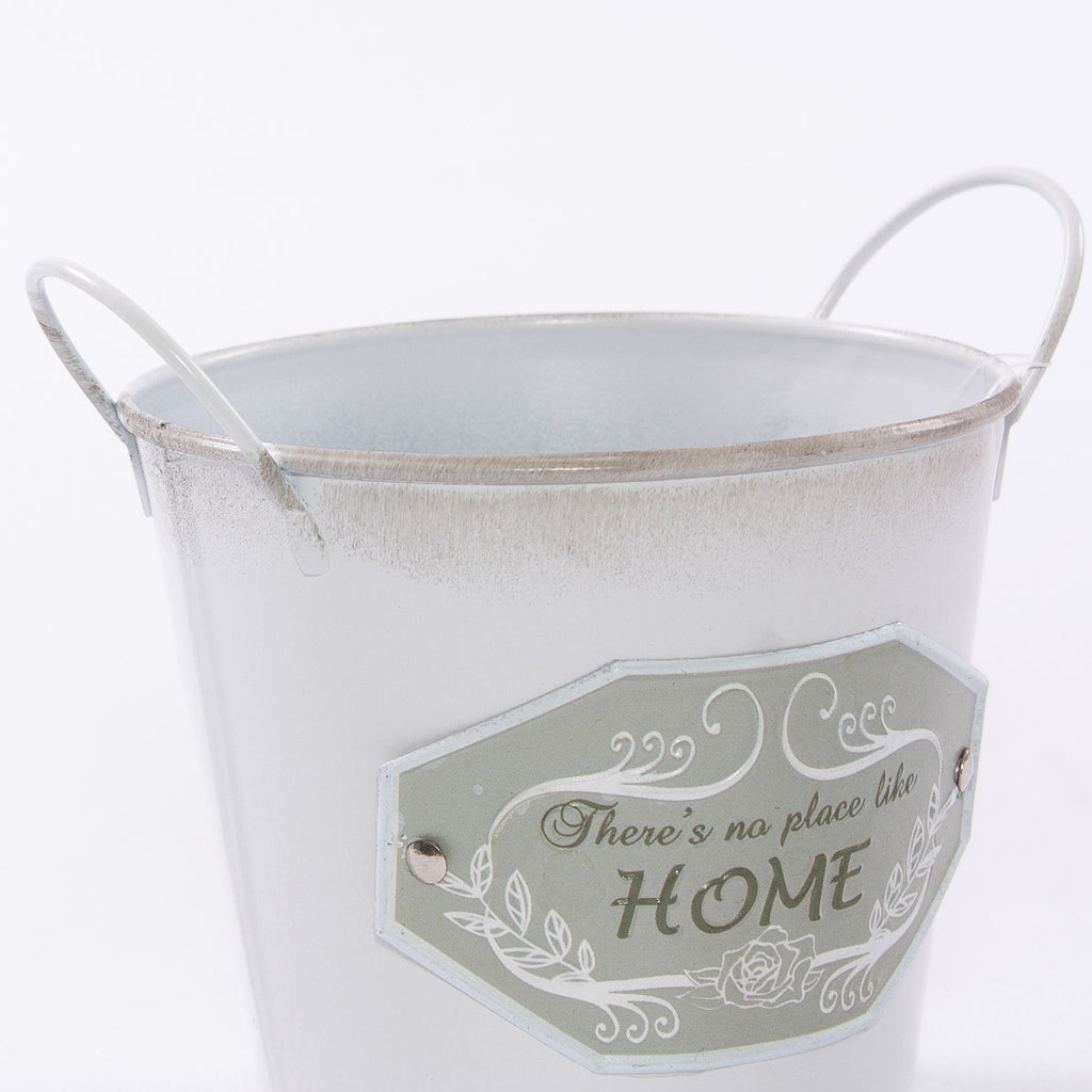 Portavaso in latta bianco e grigio con scritta Home, Ø12H10,5 cm (kit da 10)