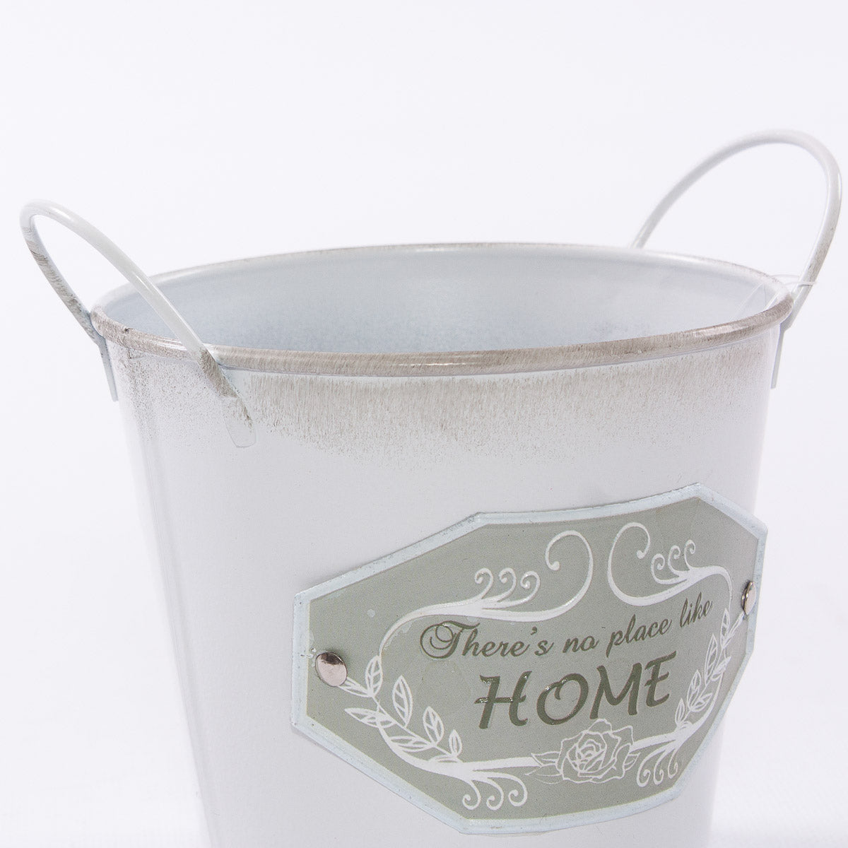 Portavaso in latta bianco e grigio con scritta Home, Ø12H10,5 cm (kit da 10)