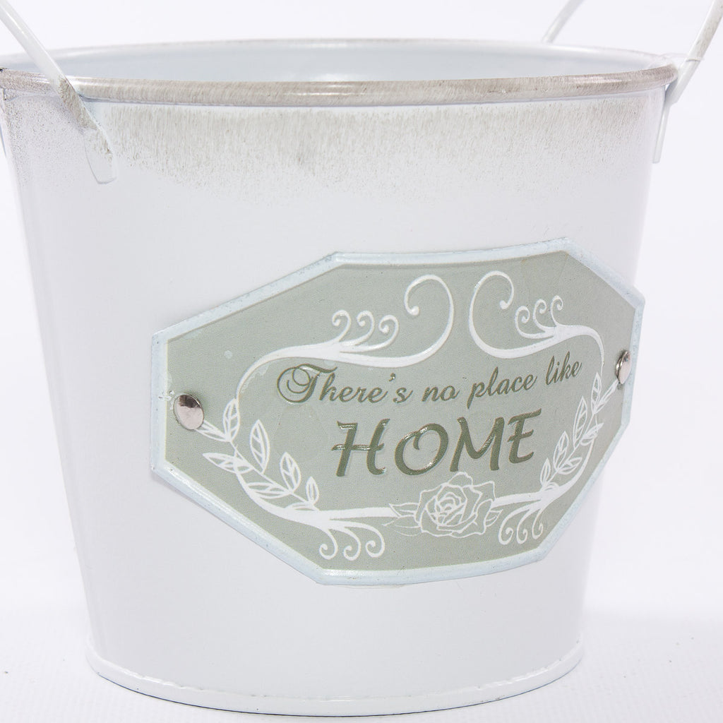 Portavaso in latta bianco e grigio con scritta Home, Ø12H10,5 cm (kit da 10)